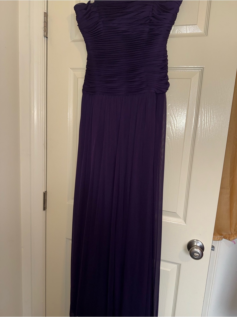 Adrianna Papell Strapless Ruched Bodice Evening Gown in Deep Purple